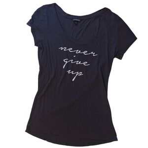 Express Never Give Up Graphic Tee Blue Micro Modal Scoop Neck M